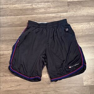 Vintage Champion Black Athletic Men's Shorts with Red Trim